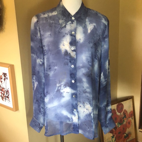 TESS size XL Cloudscape Button 100% Silk Button-front Ethereal Heavenly $109 NEW - Picture 1 of 12